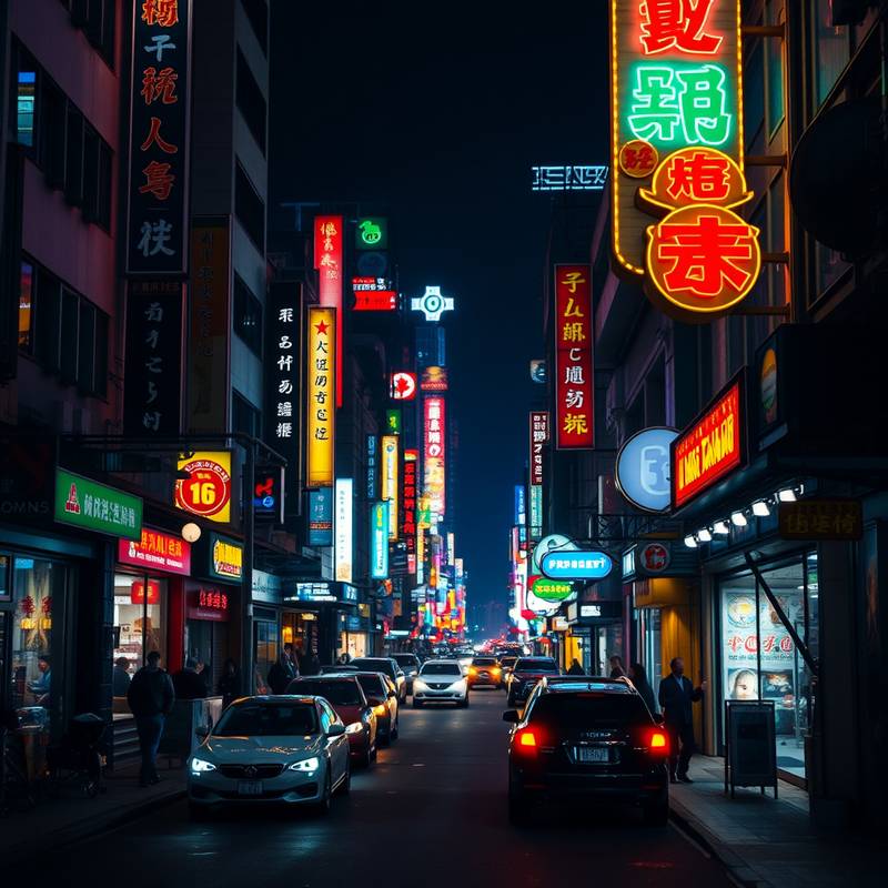 Fotografia urbana vibrante de uma cidade à noite
